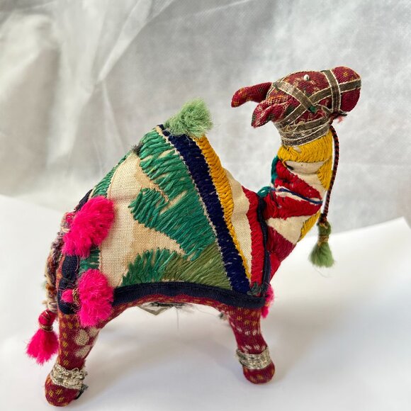 Vintage Hand Crafted Stuffed Raj Cotton Embroidered Camel Toys Made in India - Picture 2 of 11
